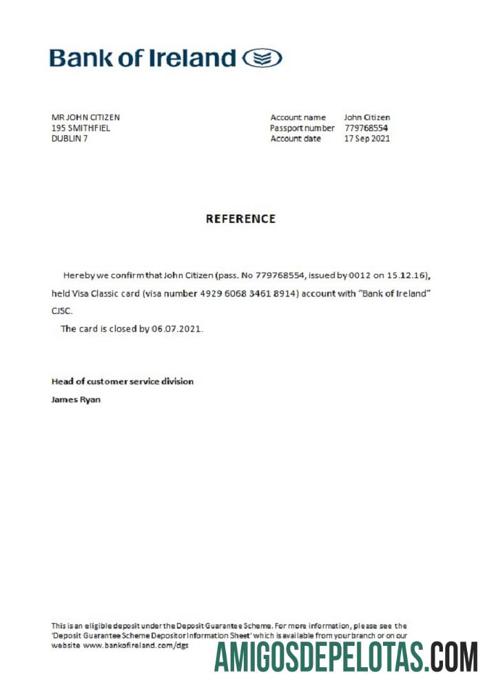 Referência de fechamento do Ireland Bank Of Ireland baixar para verificação